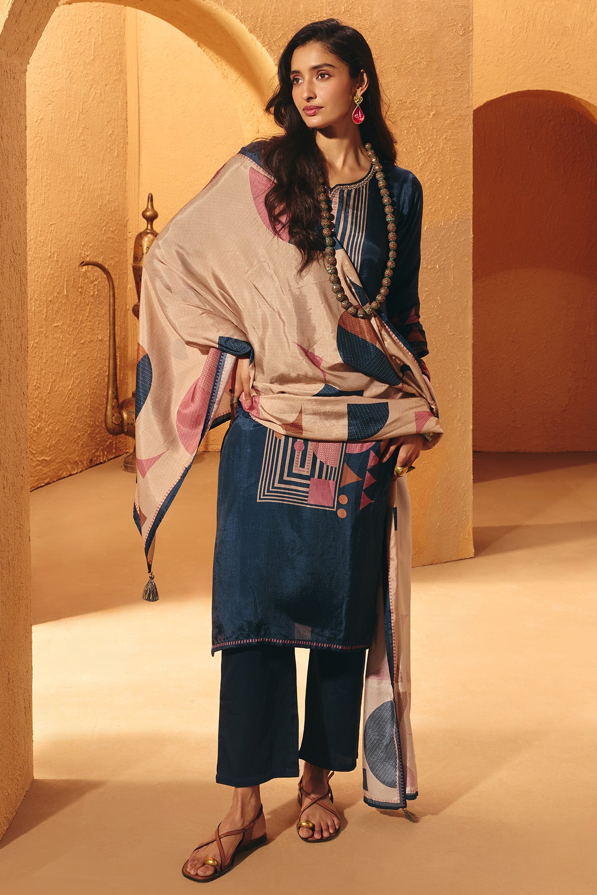 Blue Printed Kurta Set (3 Piece)
