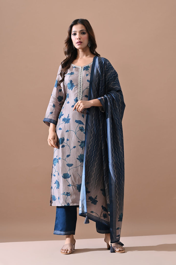 Grey Printed Kurta Set