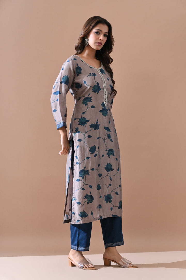 Grey Printed Kurta Set