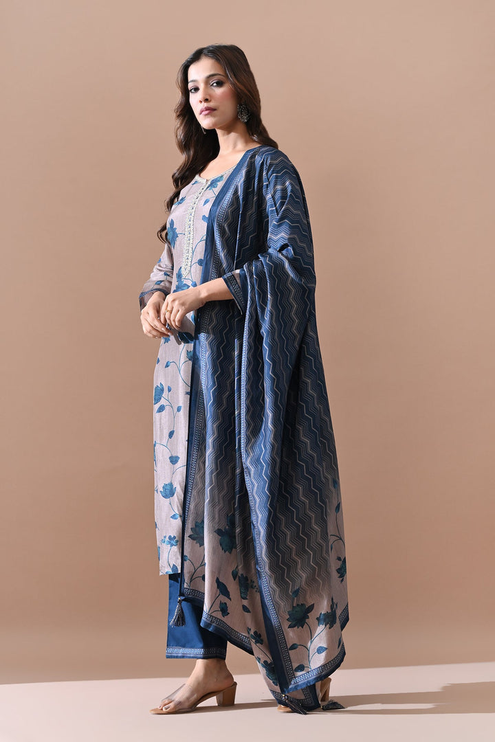 Grey Printed Kurta Set