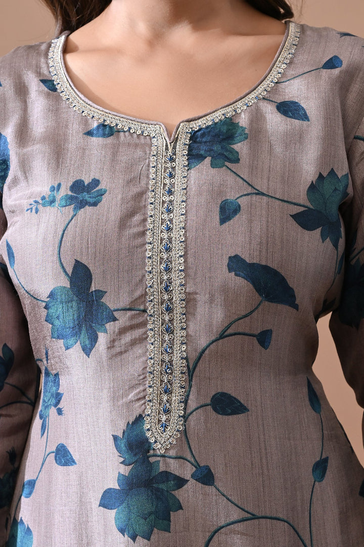 Grey Printed Kurta Set