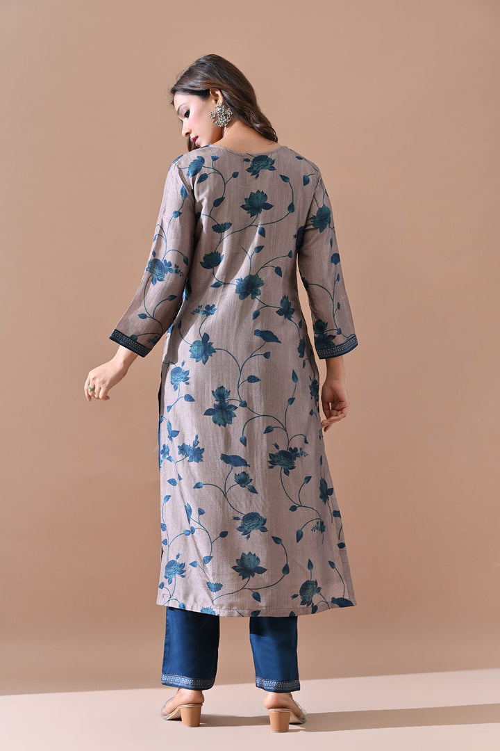 Grey Printed Kurta Set