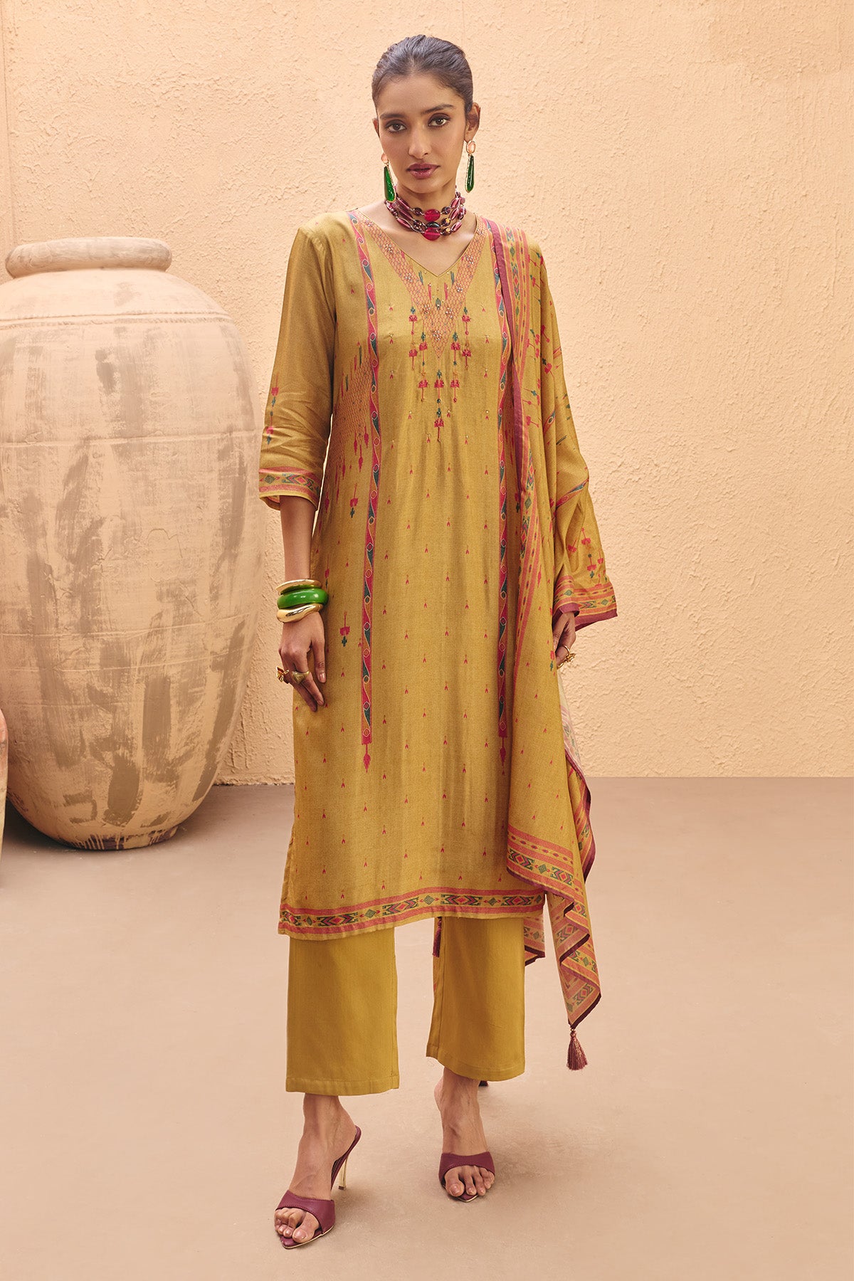 Yellow Printed Kurta 3 Pcs Set