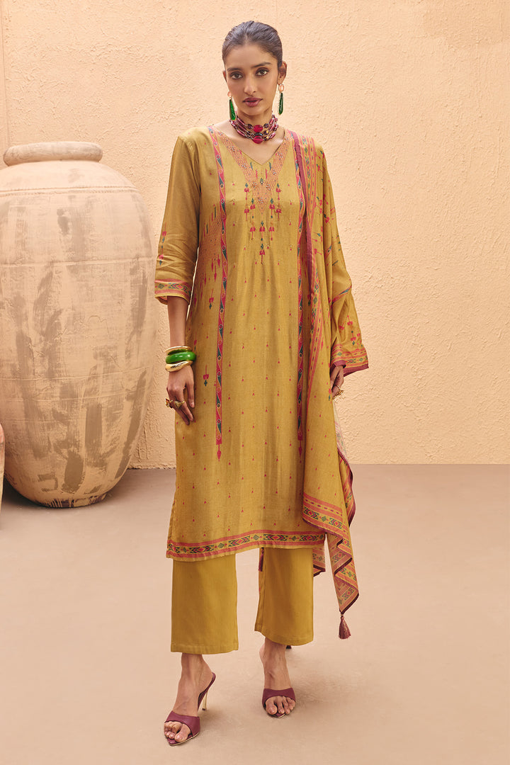 Yellow Printed Kurta Set (3 Piece)