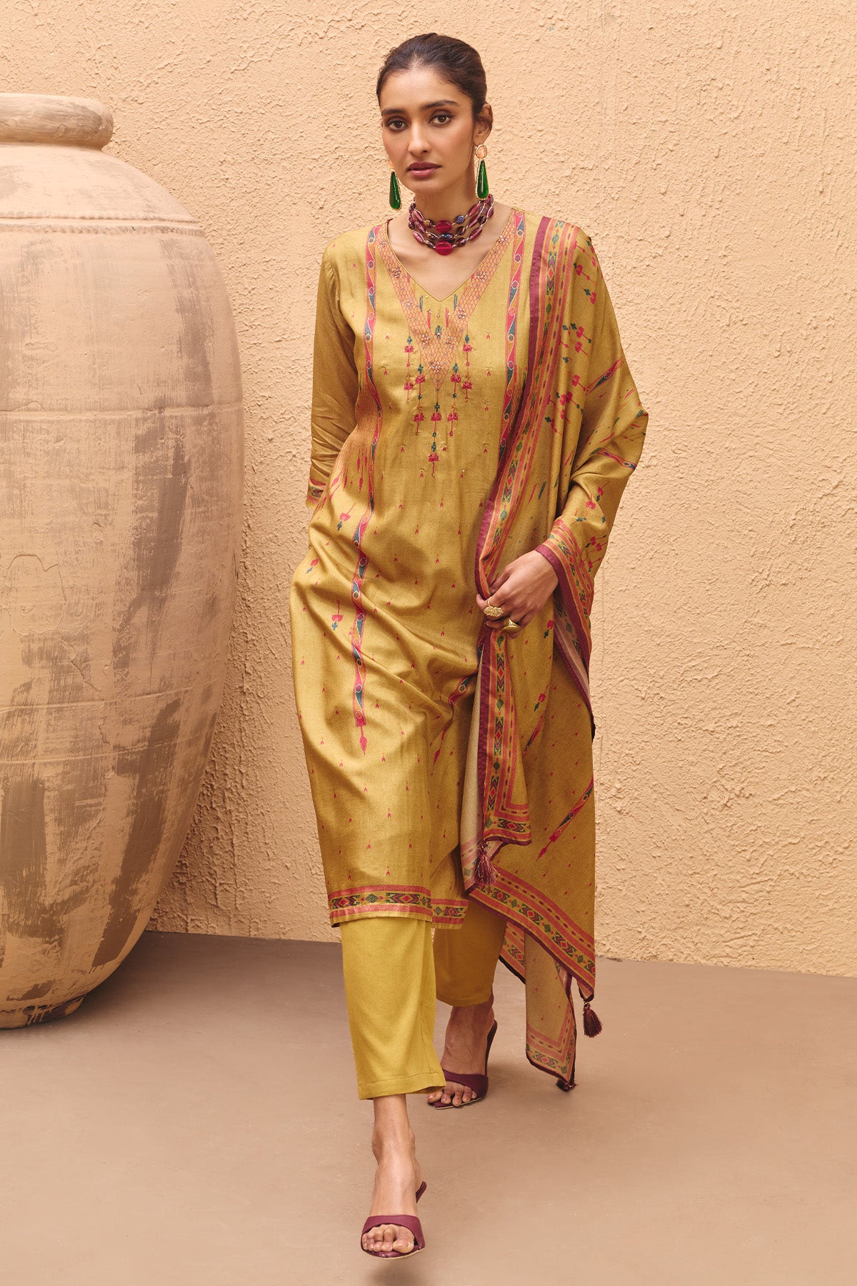 Yellow Printed Kurta 3 Pcs Set