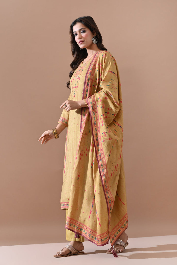 Yellow Printed Kurta Set