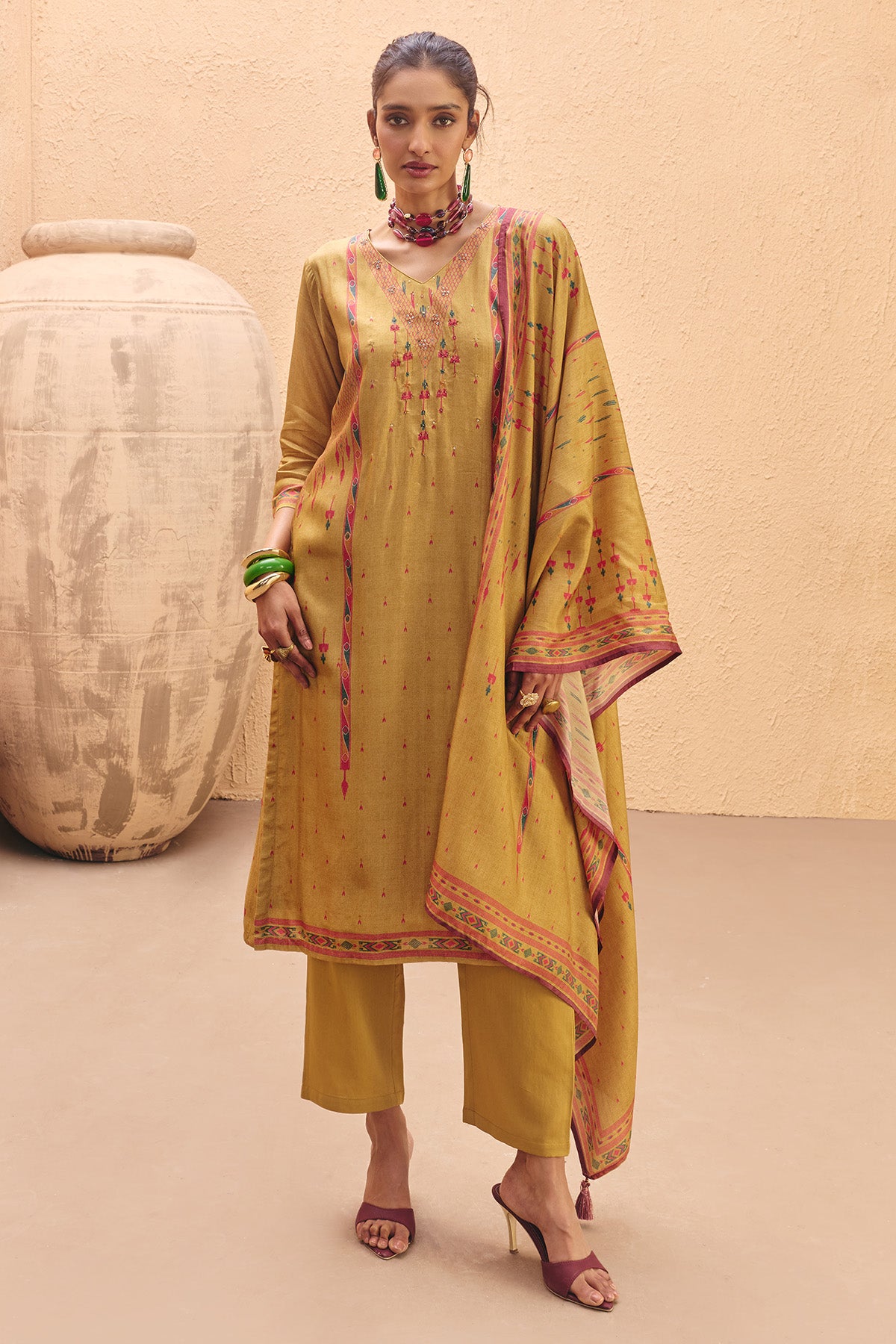 Yellow Printed Kurta 3 Pcs Set