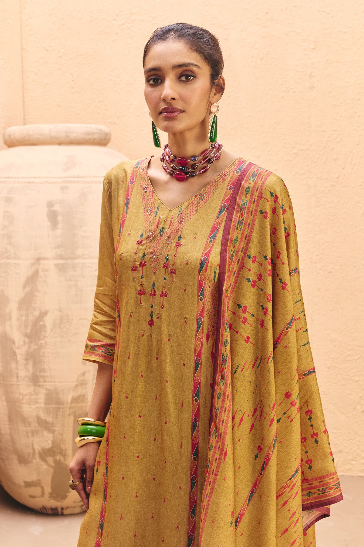 Yellow Printed Kurta 3 Pcs Set