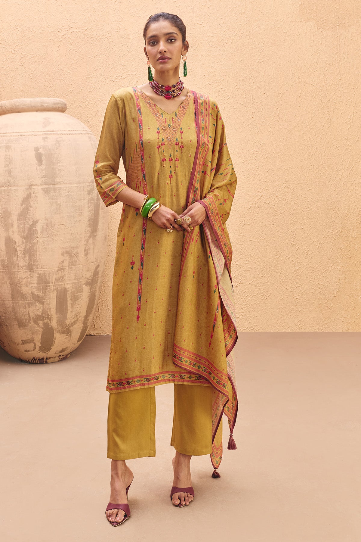 Yellow Printed Kurta 3 Pcs Set