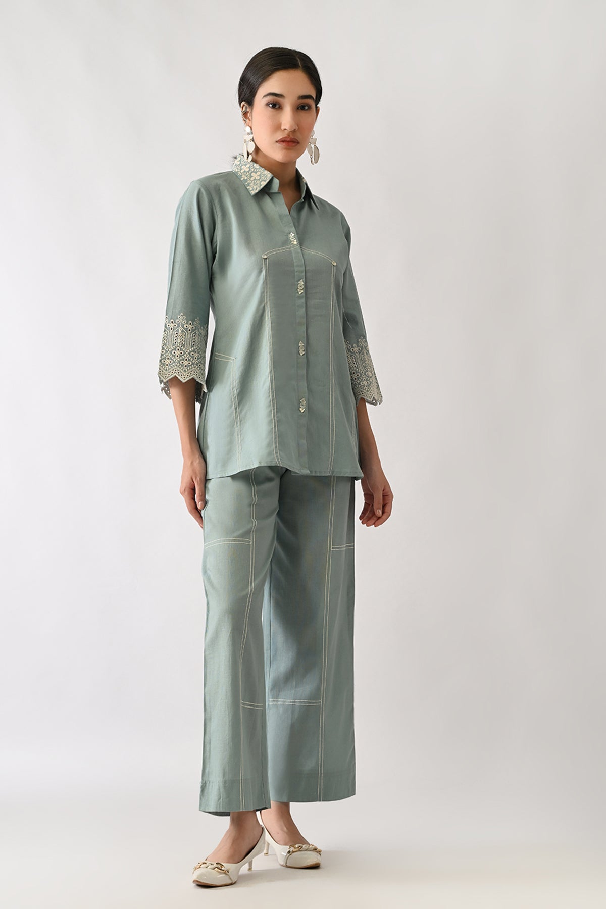 Green Embroidered Co-Ord Set