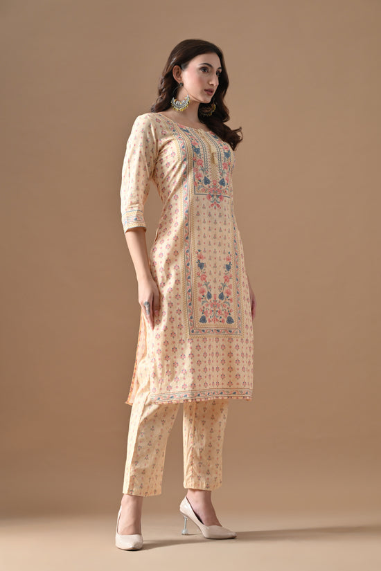 Beige Printed Kurta 3 Pcs Set