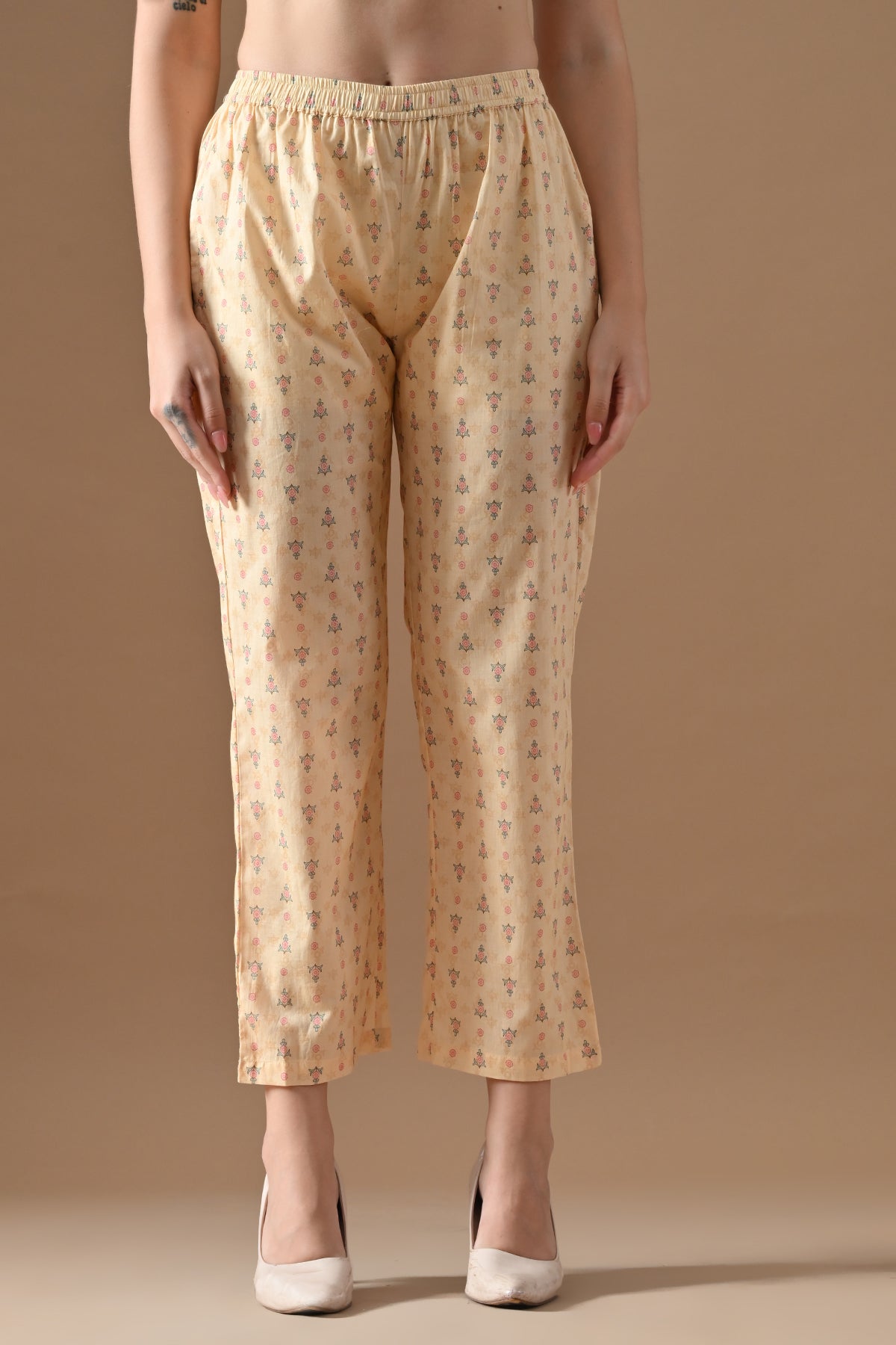 Beige Printed Kurta 3 Pcs Set