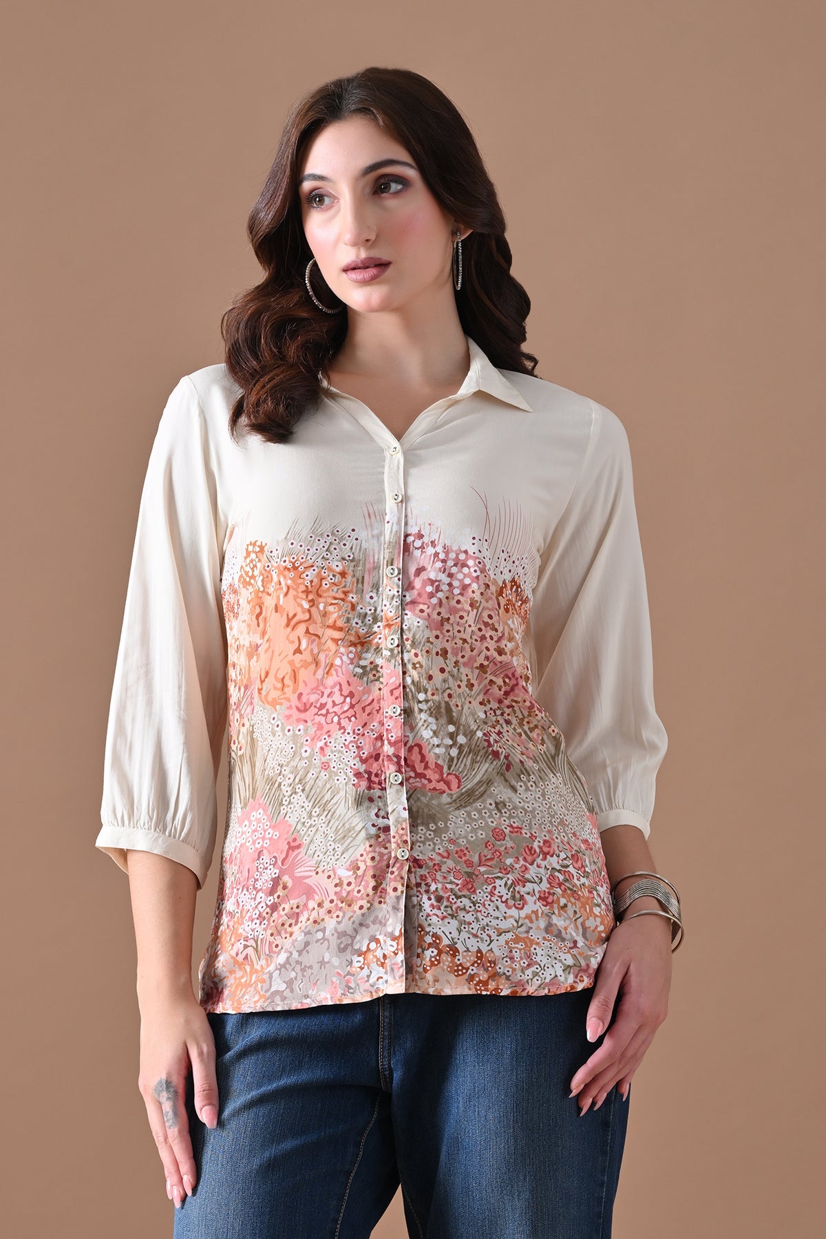 Cream Printed Top