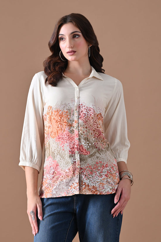 Cream Printed Top