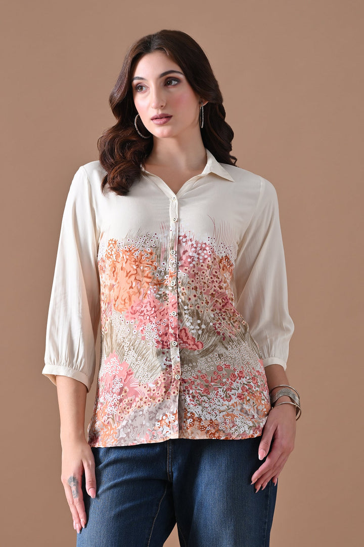 Cream Printed Top