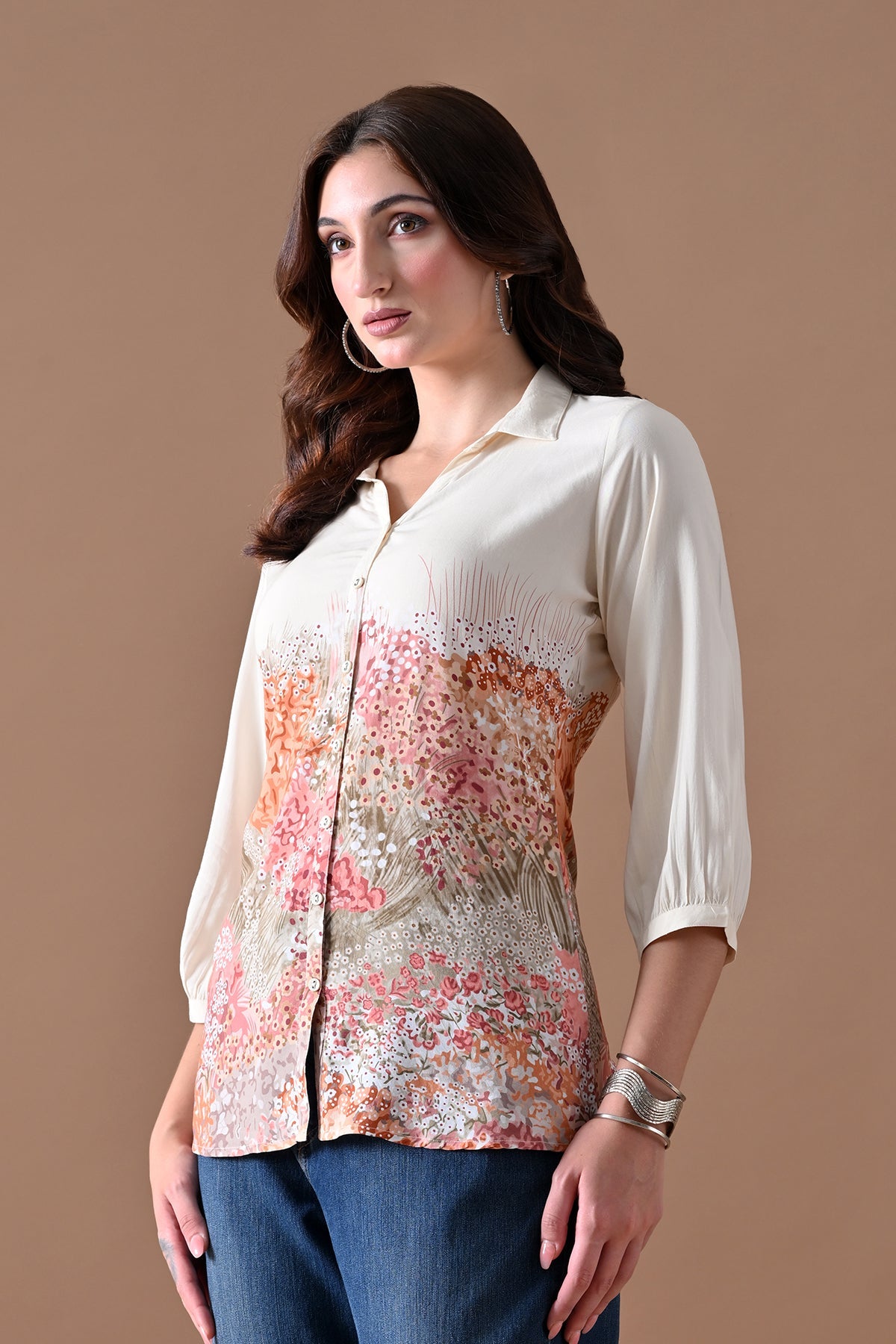 Cream Printed Top