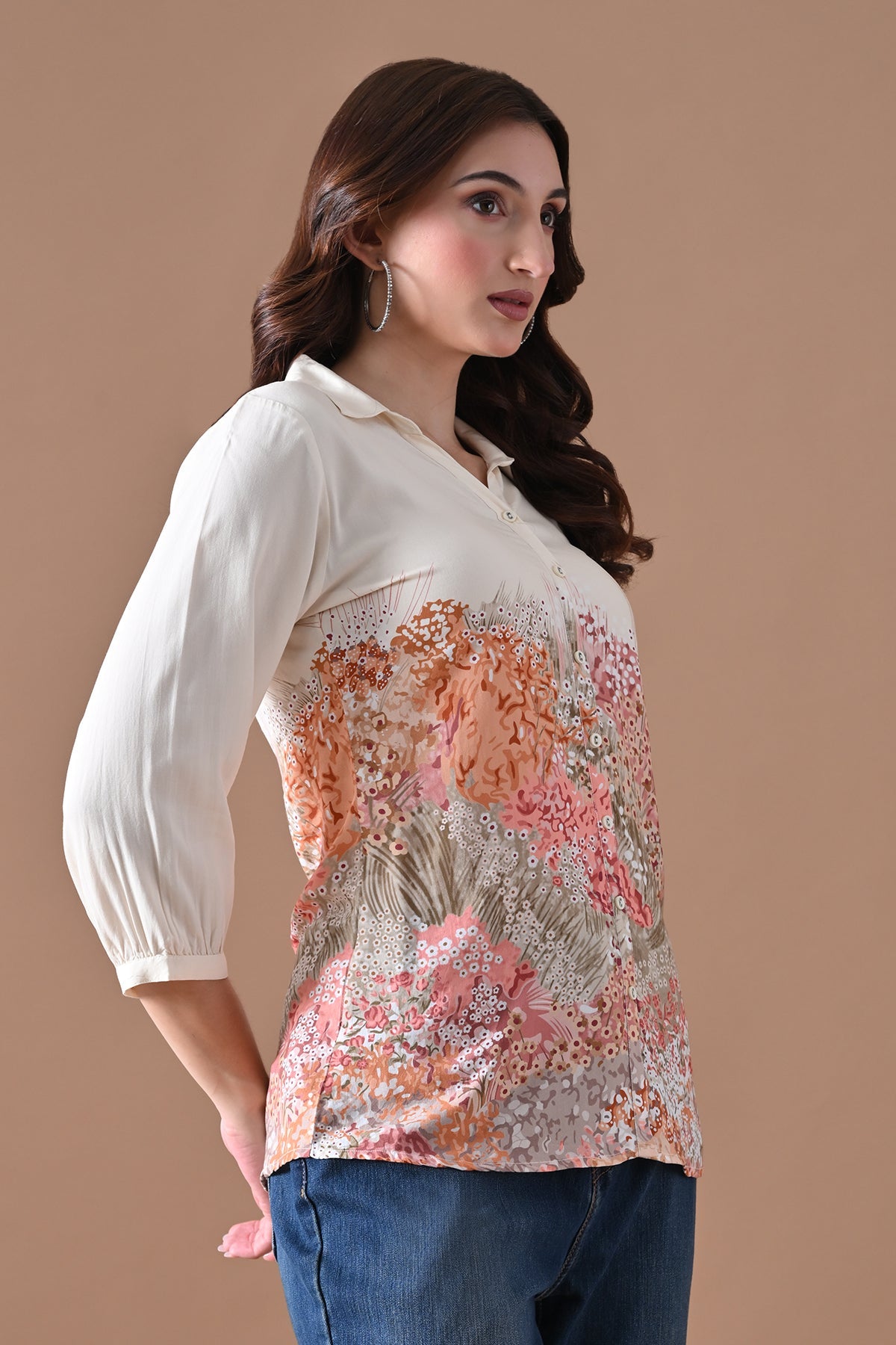 Cream Printed Top