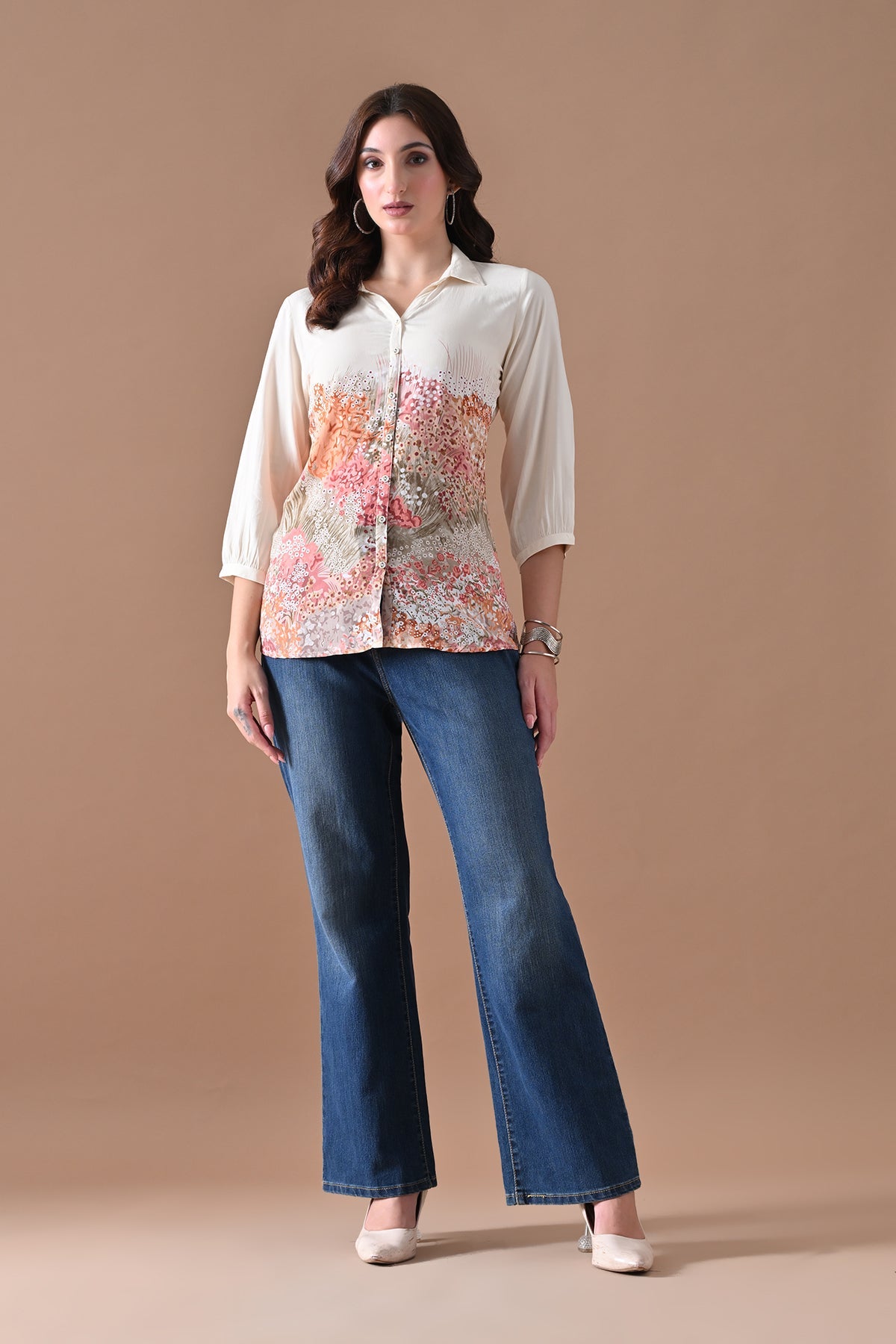 Cream Printed Top