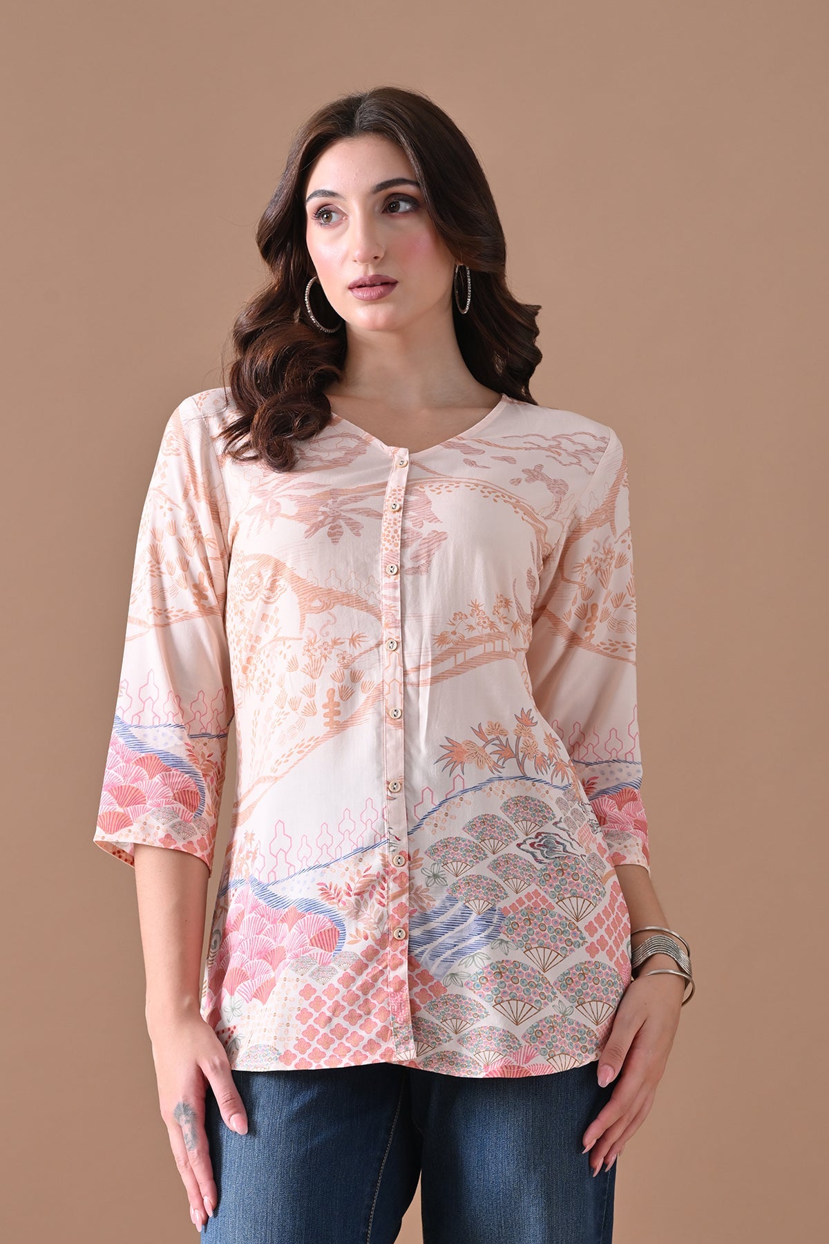 Beige Printed Top