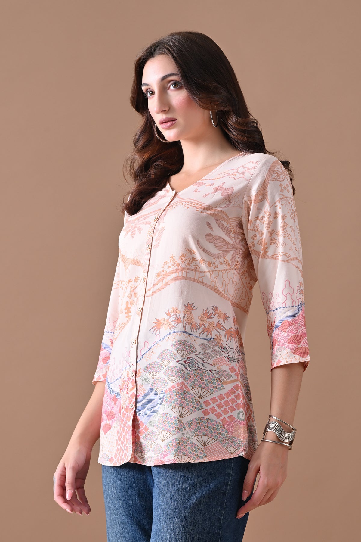 Beige Printed Top