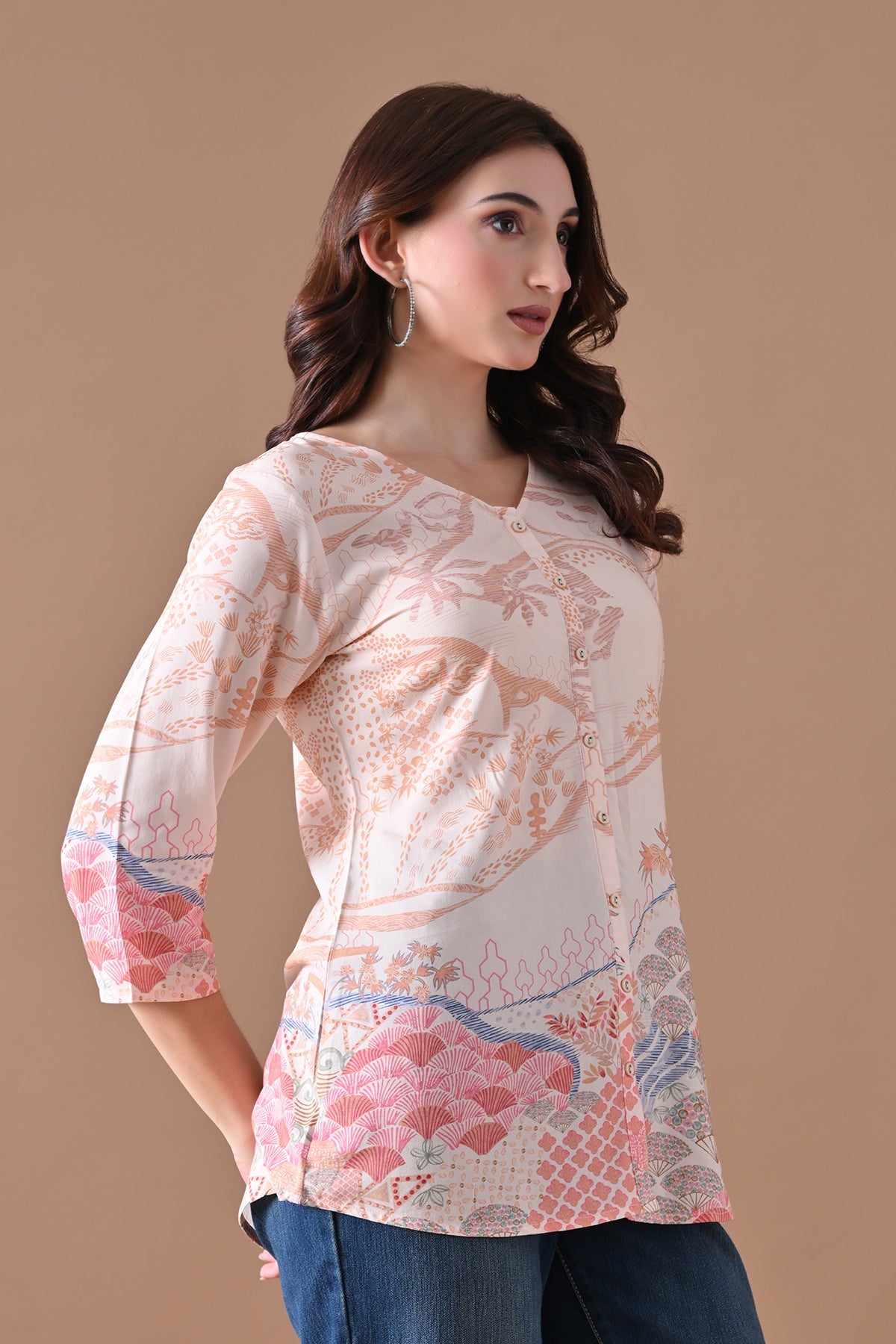 Beige Printed Top