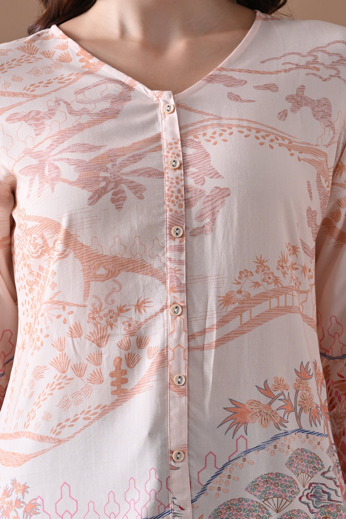 Beige Printed Top