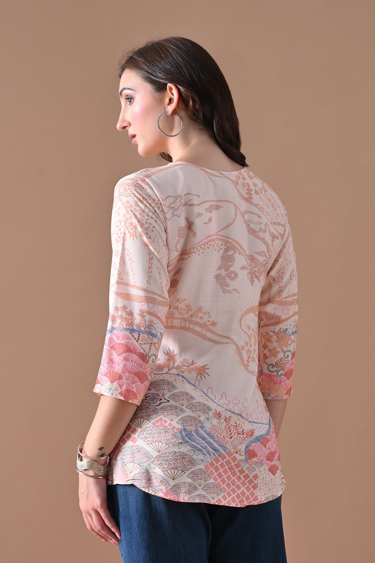 Beige Printed Top