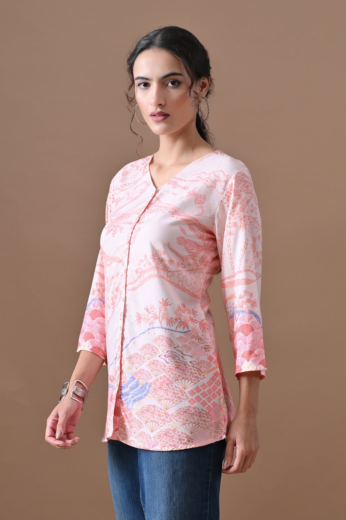 Peach Printed Top