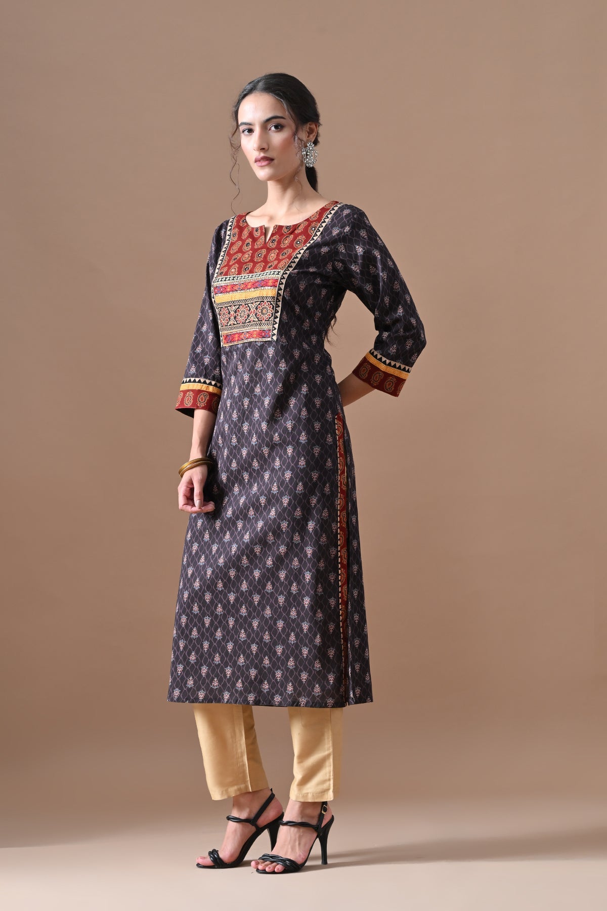 Brown Printed Kurta