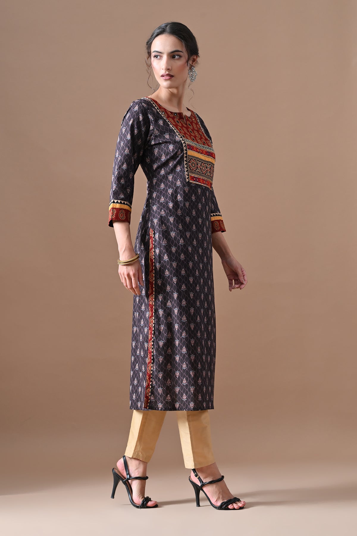 Brown Printed Kurta