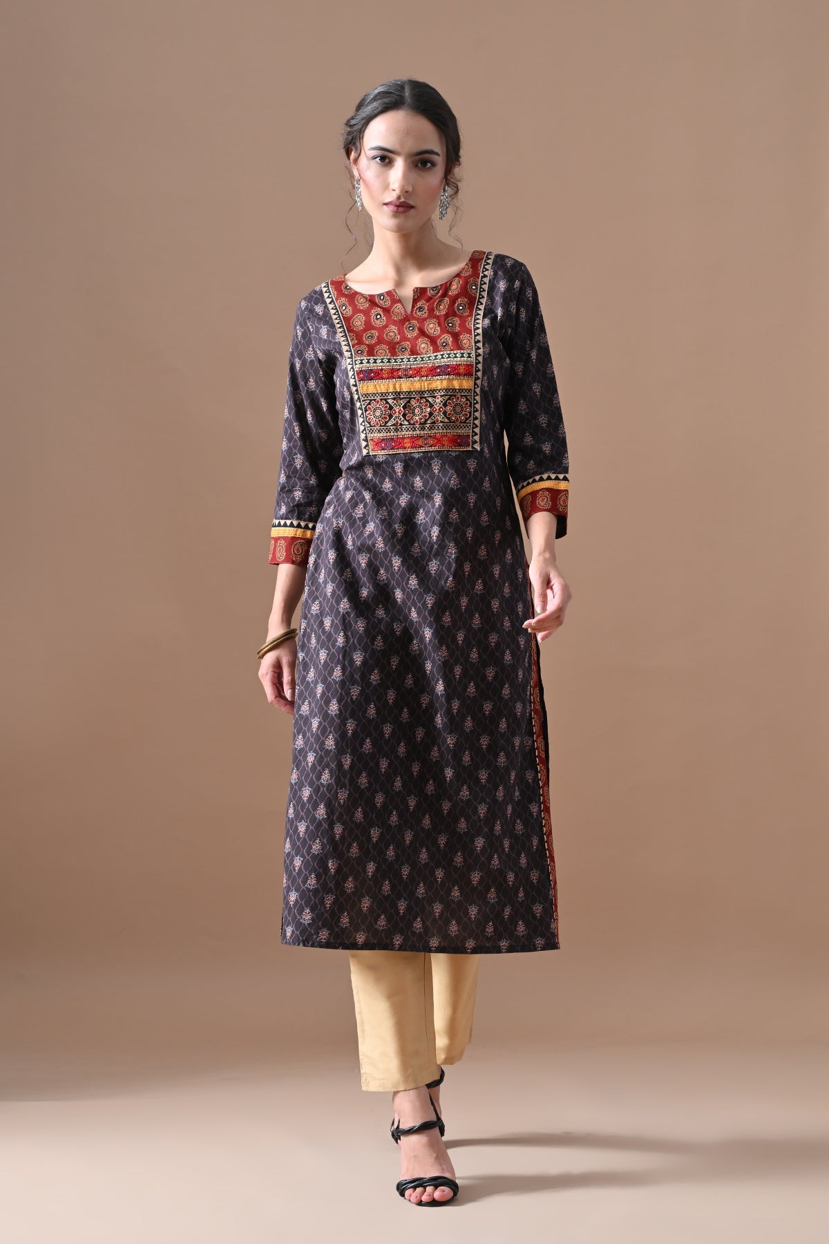 Brown Printed Kurta