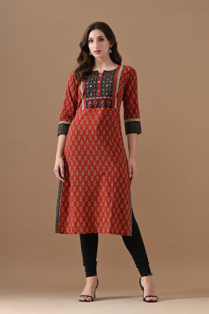 Rust Printed Kurta