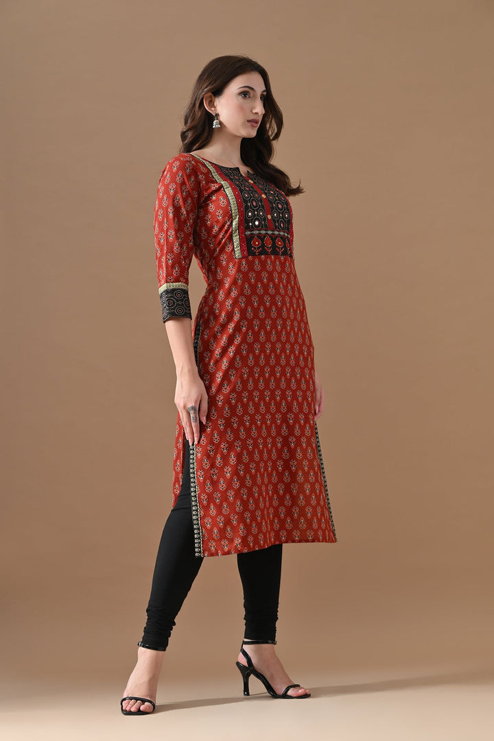 Rust Printed Kurta