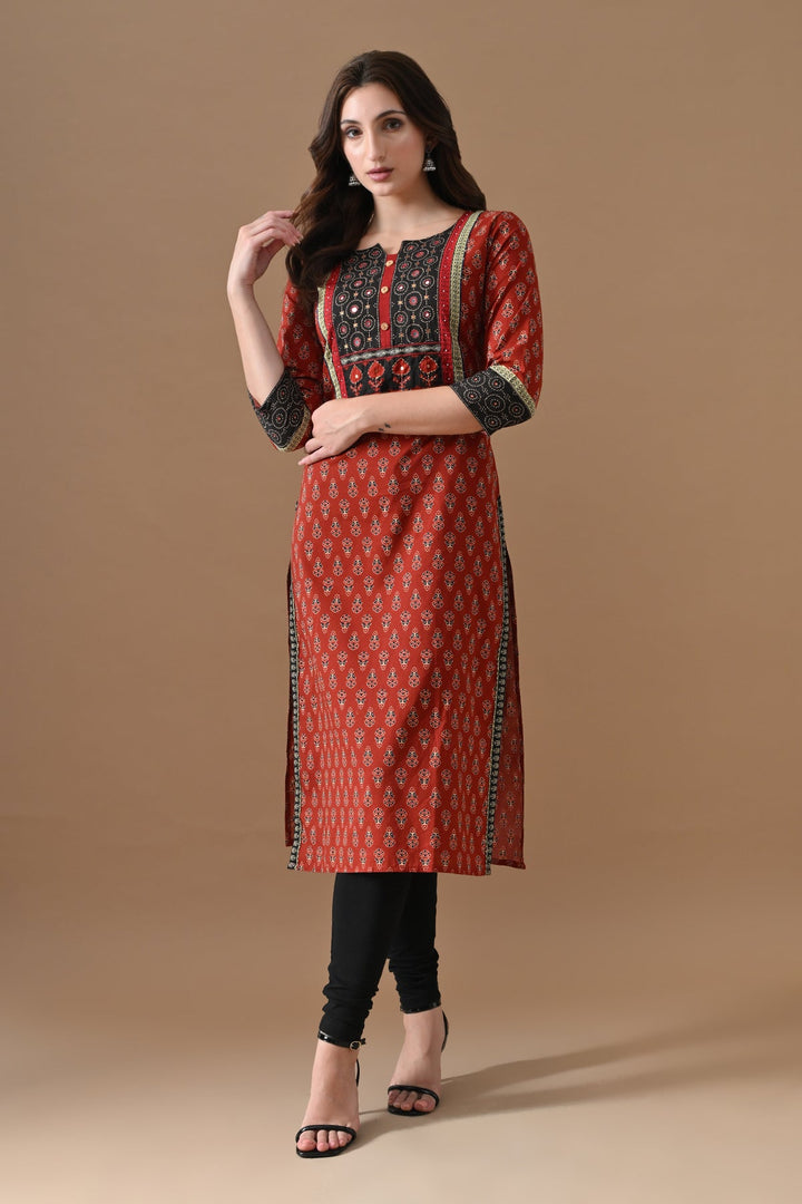 Rust Printed Kurta