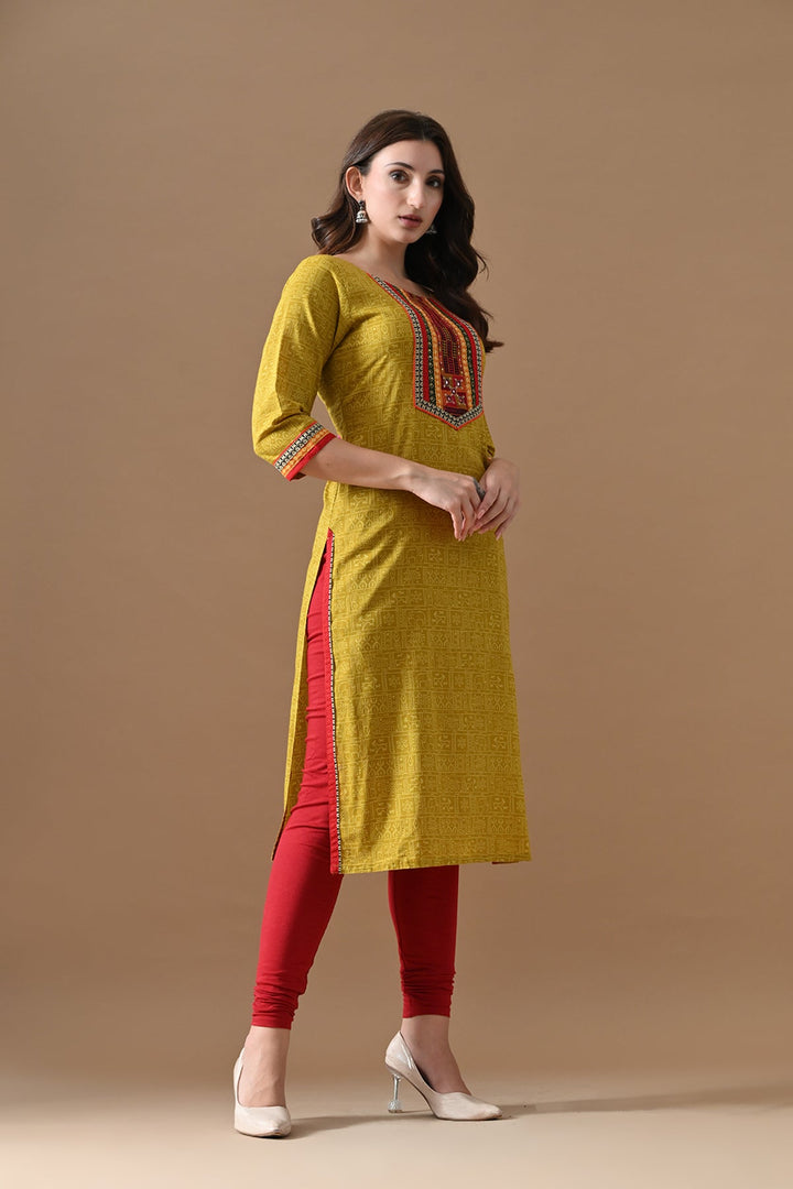 Yellow Printed Kurta