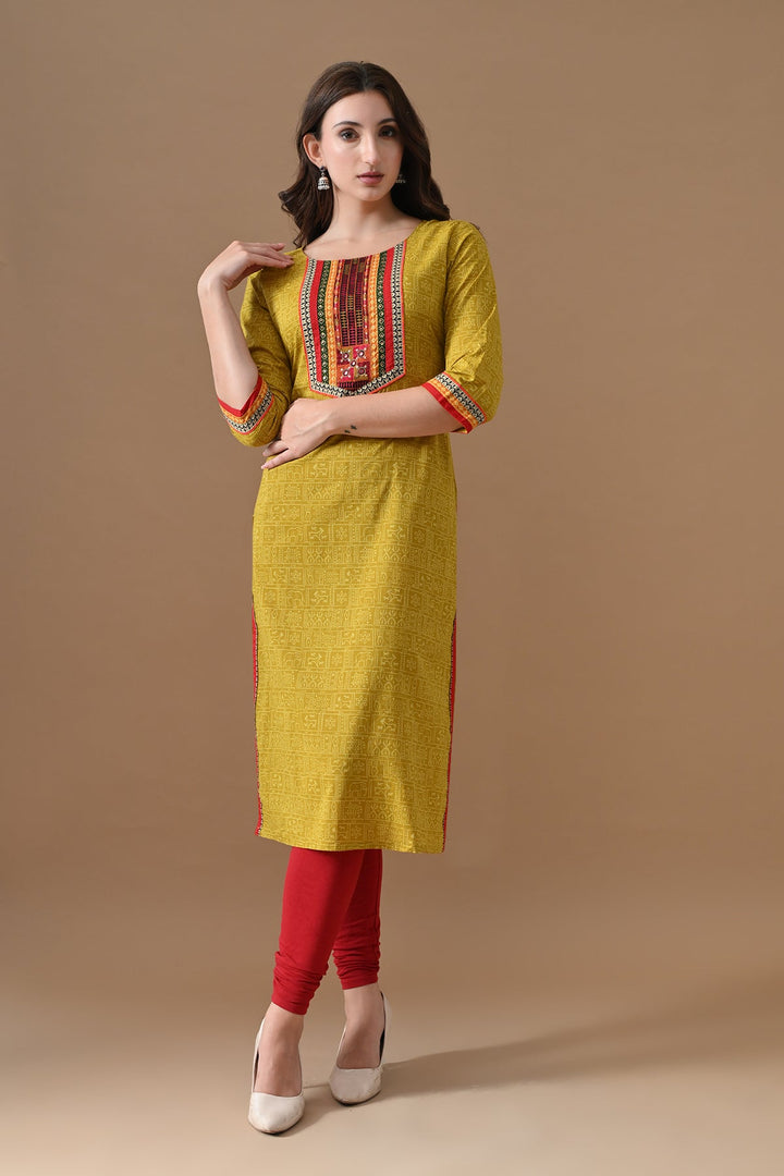Yellow Printed Kurta