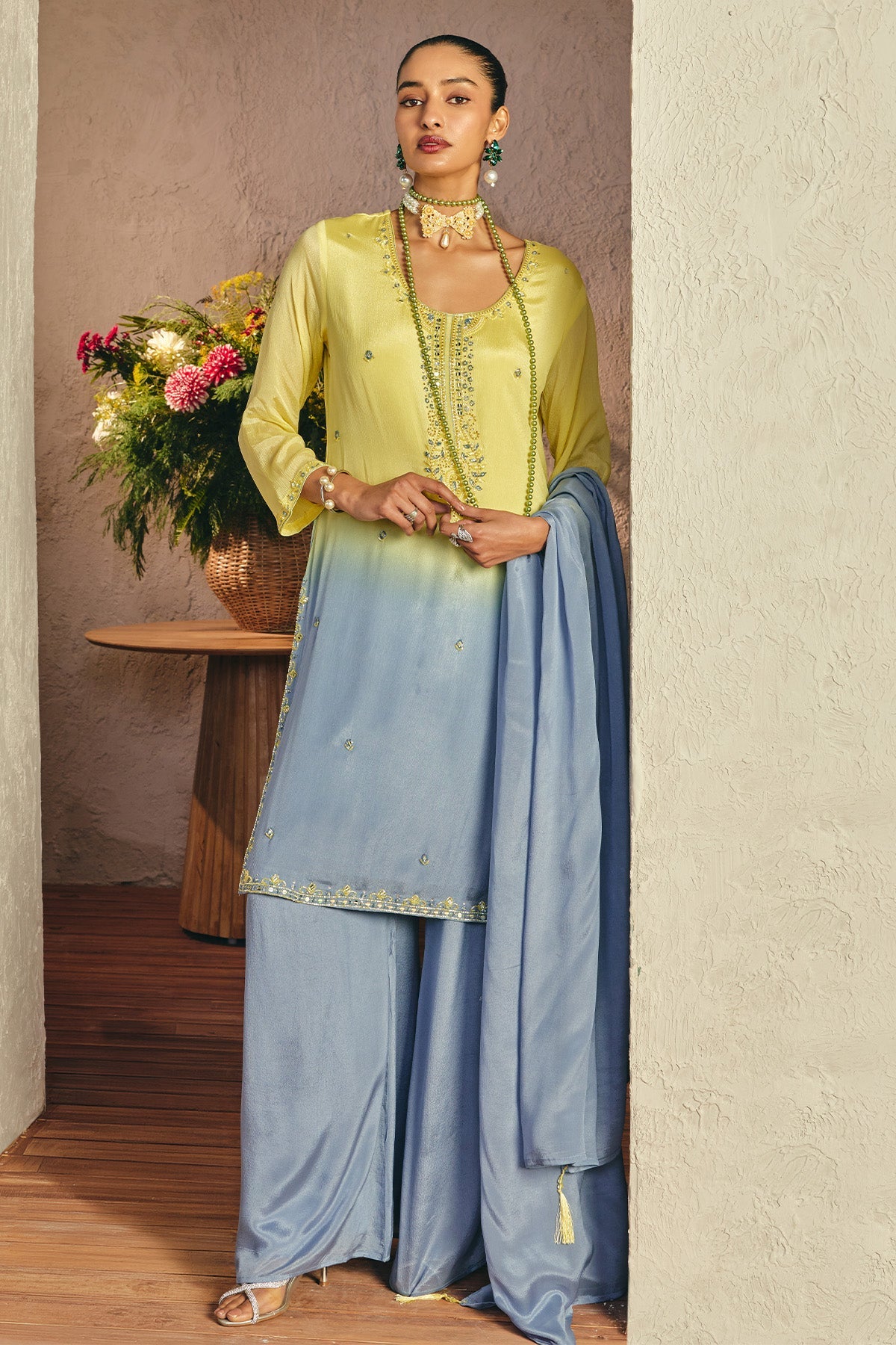Grey Stone Embellished Kurta 3 Pcs Set