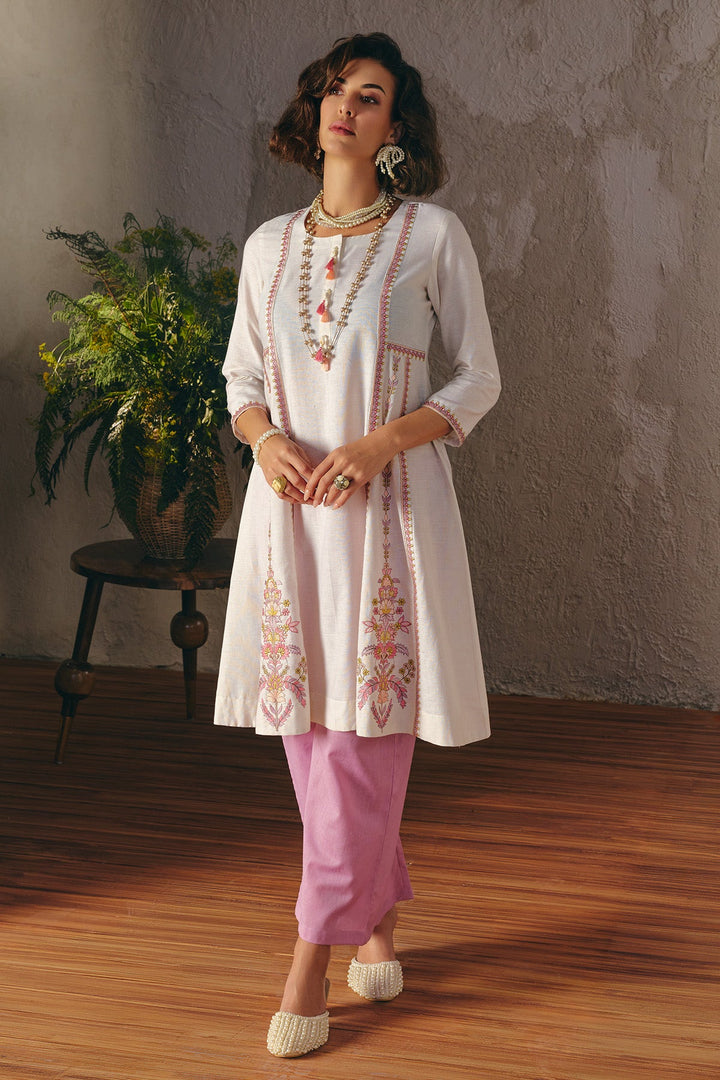 Cream Embroidered Kurta Set (2 Piece)