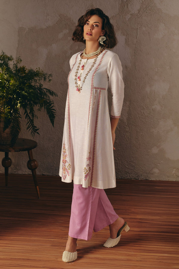 Cream Embroidered Kurta Set (2 Piece)