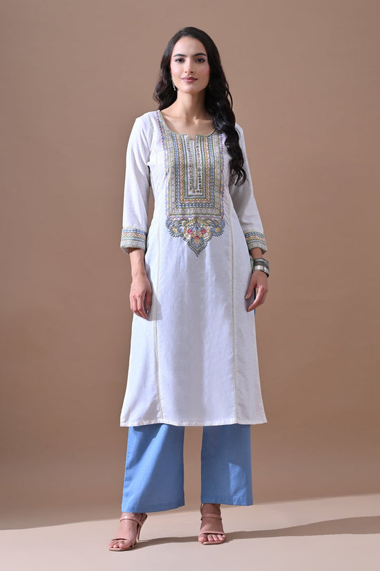 Cream Embroidered Kurta Set (2 Piece)