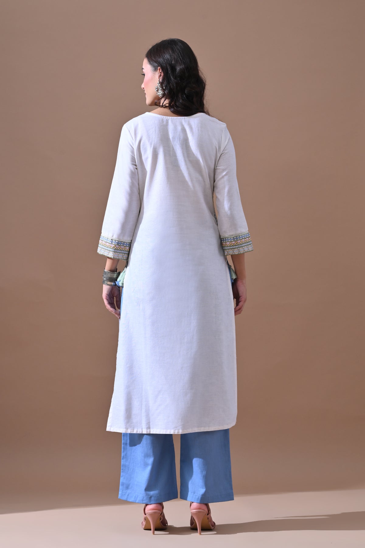 Cream Embroidered Kurta 2 Pcs Set