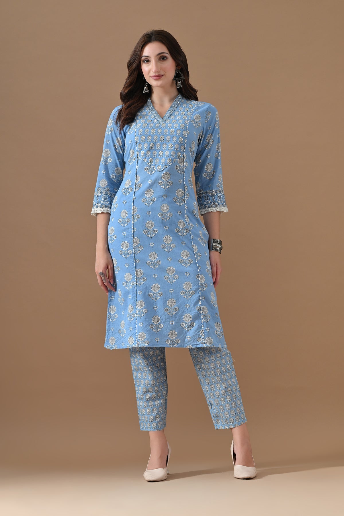 Blue Printed Kurta 2 Pcs Set