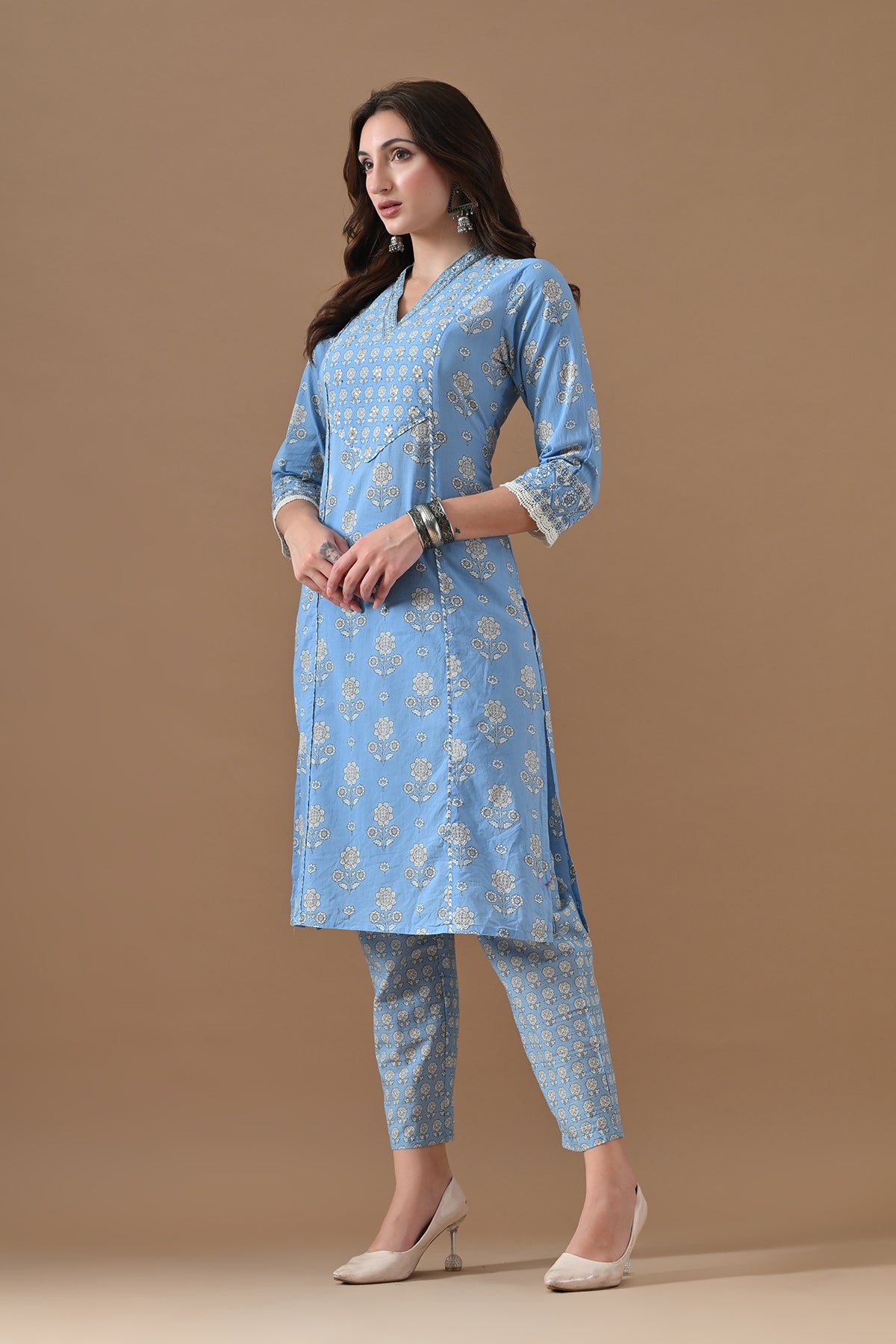 Blue Printed Kurta 2 Pcs Set