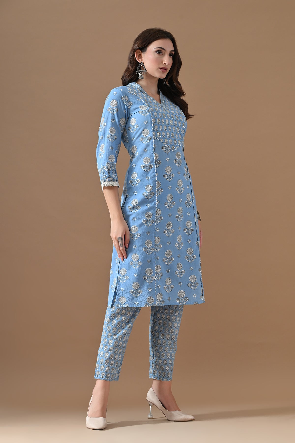 Blue Printed Kurta 2 Pcs Set