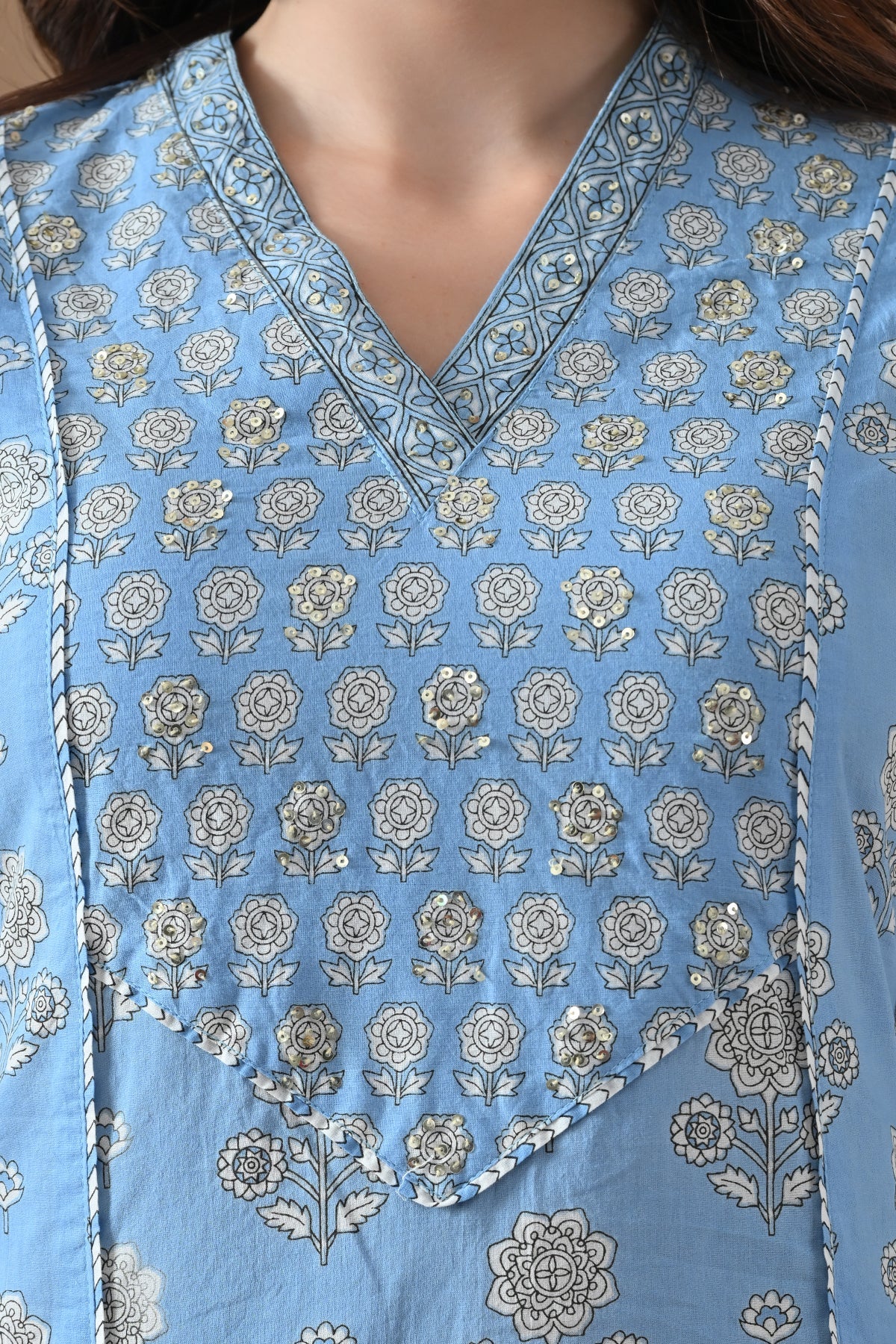 Blue Printed Kurta 2 Pcs Set