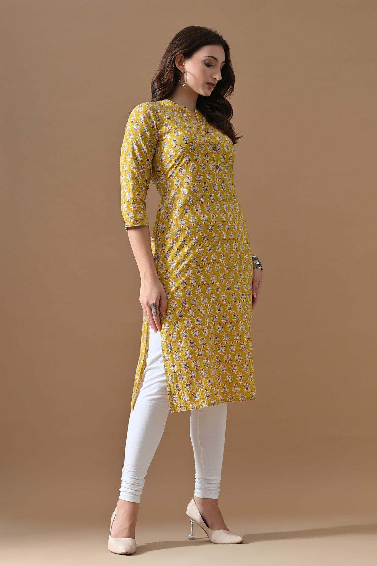 Yellow Printed Kurta
