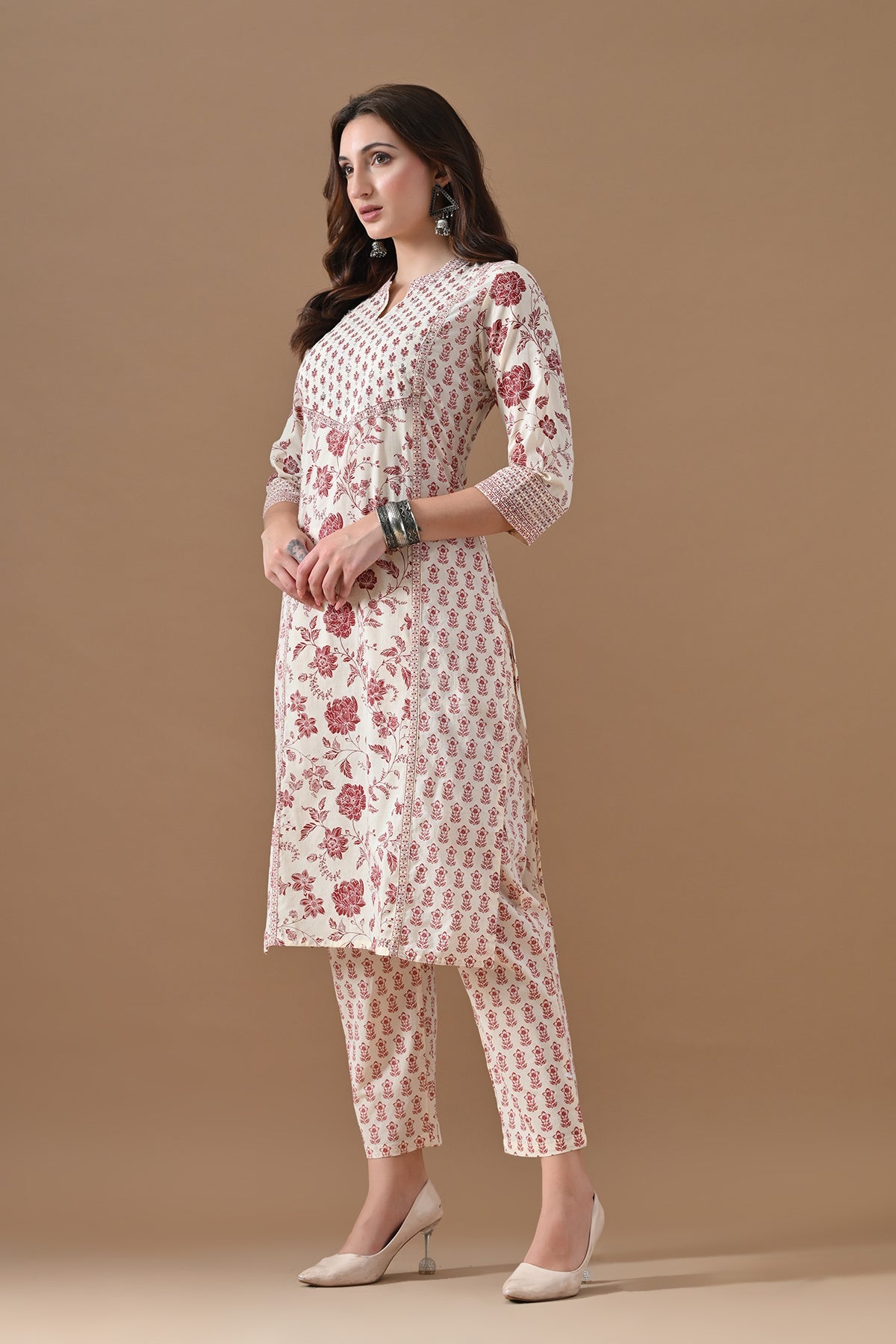 Beige Printed Kurta 2 Pcs Set