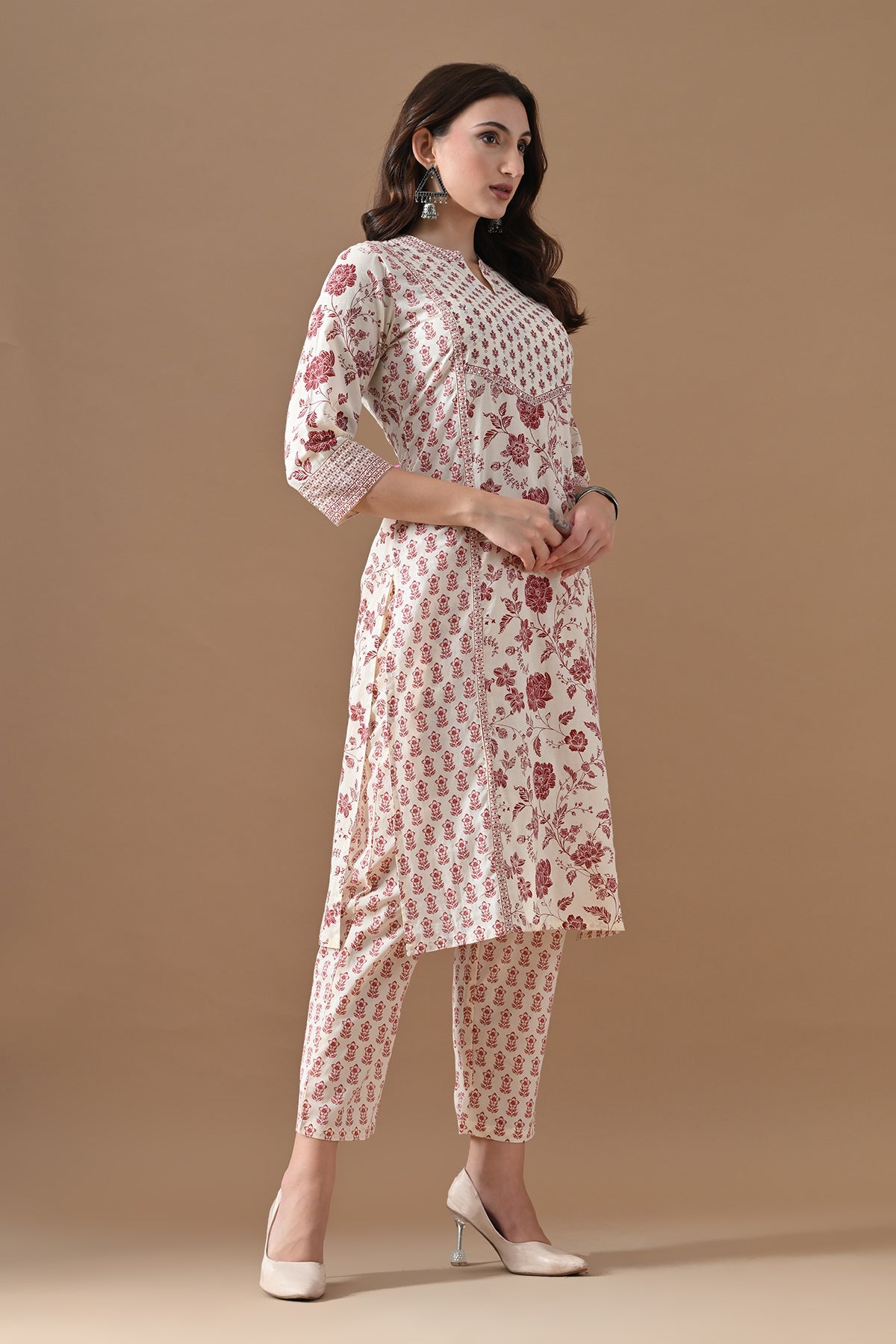 Beige Printed Kurta 2 Pcs Set
