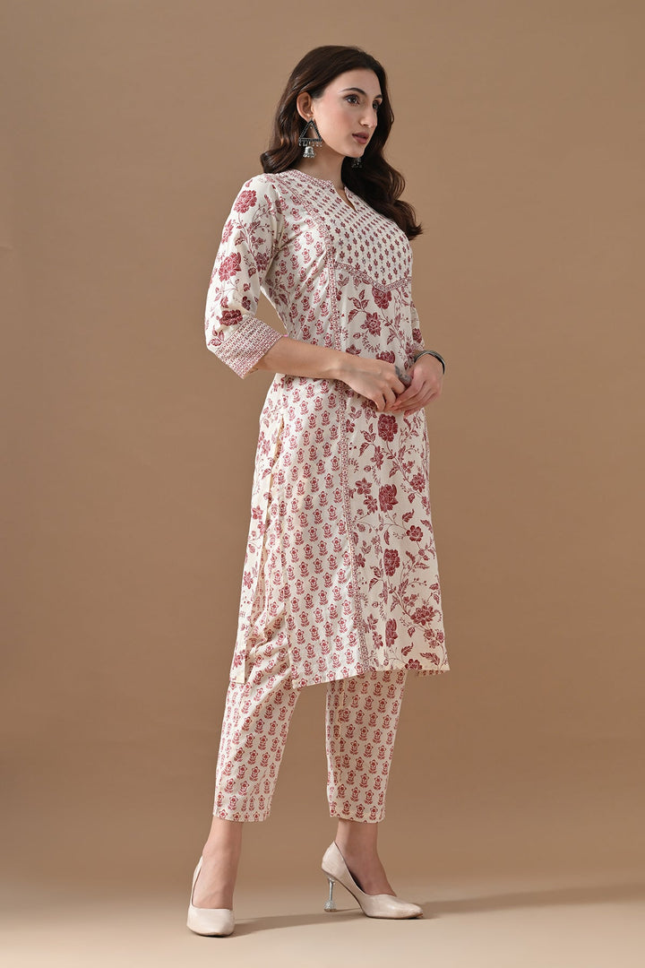 Beige Printed Kurta Set (2 Piece)