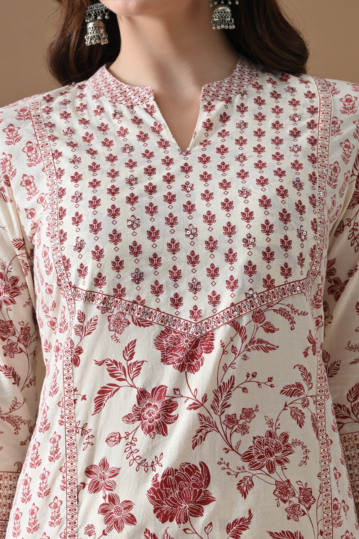Beige Printed Kurta 2 Pcs Set